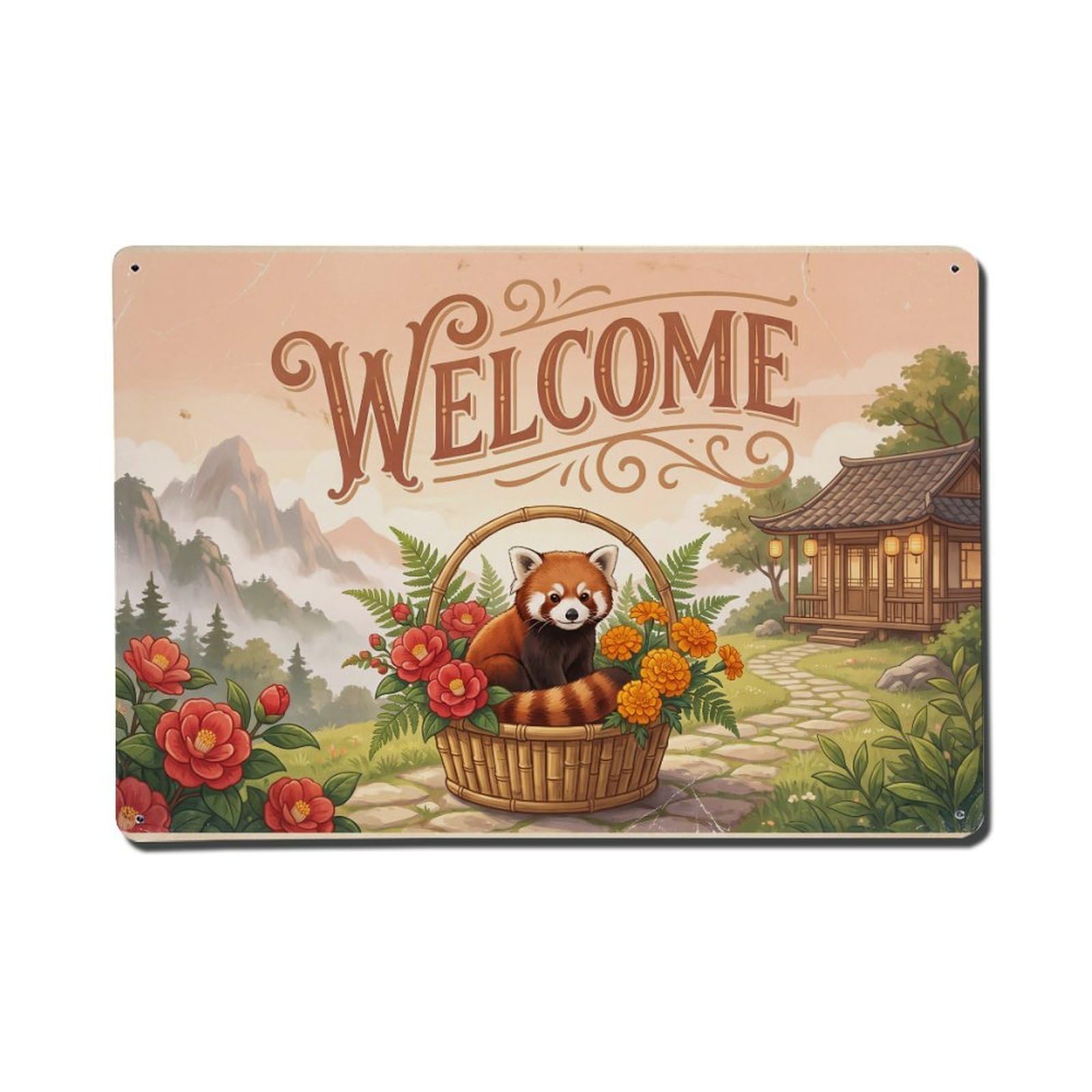 Vintage Welcome Red Panda Golden Hour Metal Tin Sign