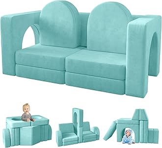 wanan Kids Couch 10PCS, Toddler Couch with Modular Kids Couch for Playroom Bedroom, 10 in 1 Multifunctional Toddler Couch for Playing, Creativing, Sleeping, Indoor Kids Sofa (Ice-Snow Blue)