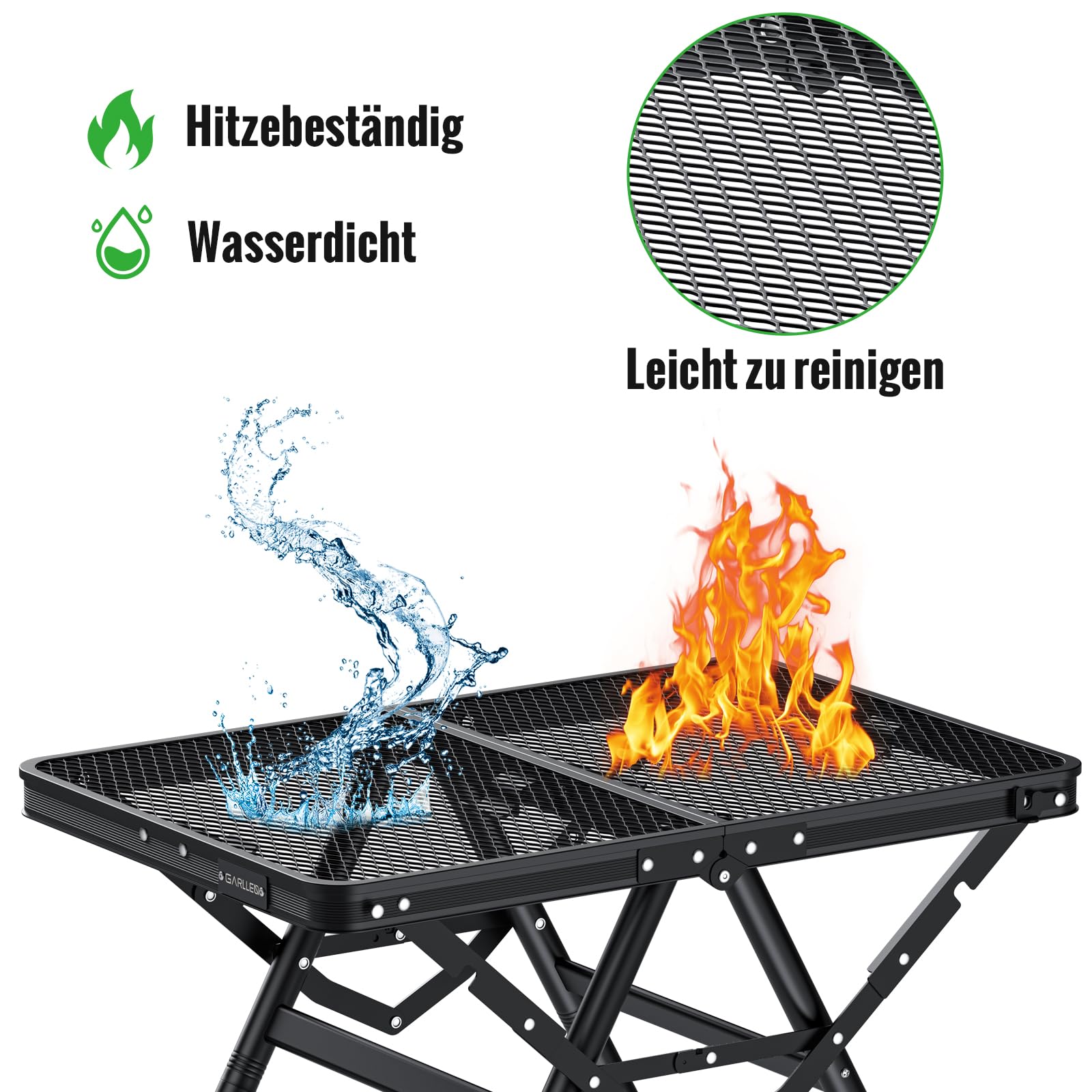 GARLLEN Grilltisch klappbar, 60x40cm & 3 Höhenverstellbar(25/48/71cm), X-Förmiges Stützendesign – Stabiler, Leicht & Tragbar Campingtisch Klapptisch Gartentisch Picknicktisch Kleiner Grill Tisch