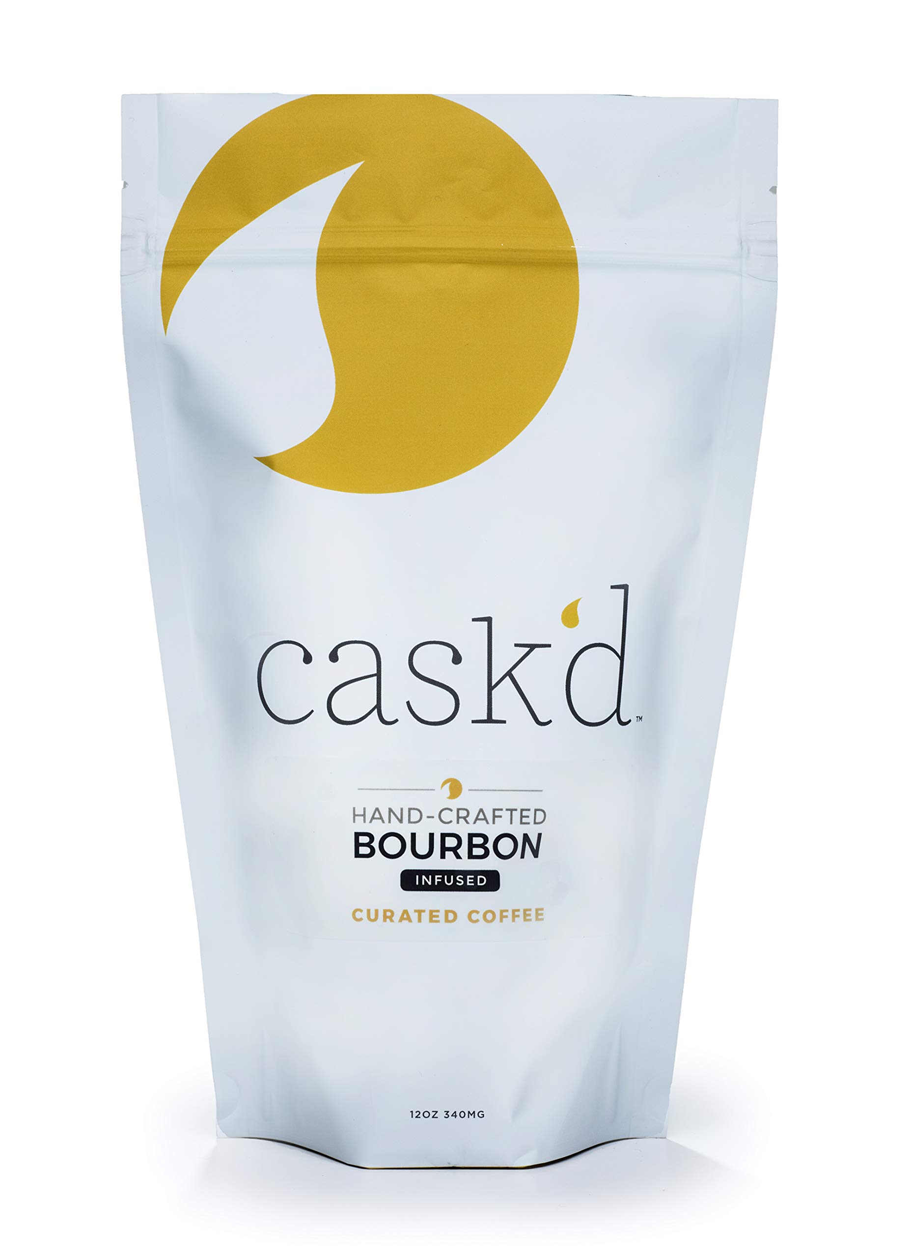 Cask'd Hand-crafted Bourbon Coffee - Coffee Infused with Aged Kentucky Bourbon Whiskey - Medium Roasted Fresh Brazilian Arabica Beans - Gourmet Gifts for Coffee & Alcohol Lovers (12 ounce Ground)