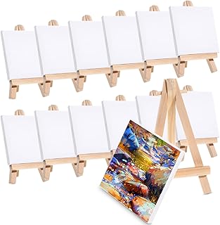 Toyvian Cavalete Pacote 12 Mini Telas Pequena Tela De Pintura Mini Cavalete 4. 9X3. Kit De Pintura De Telas De Arte De 1 Polegada Para Crianças Adolescentes Derramando Óleo Acrílico Da