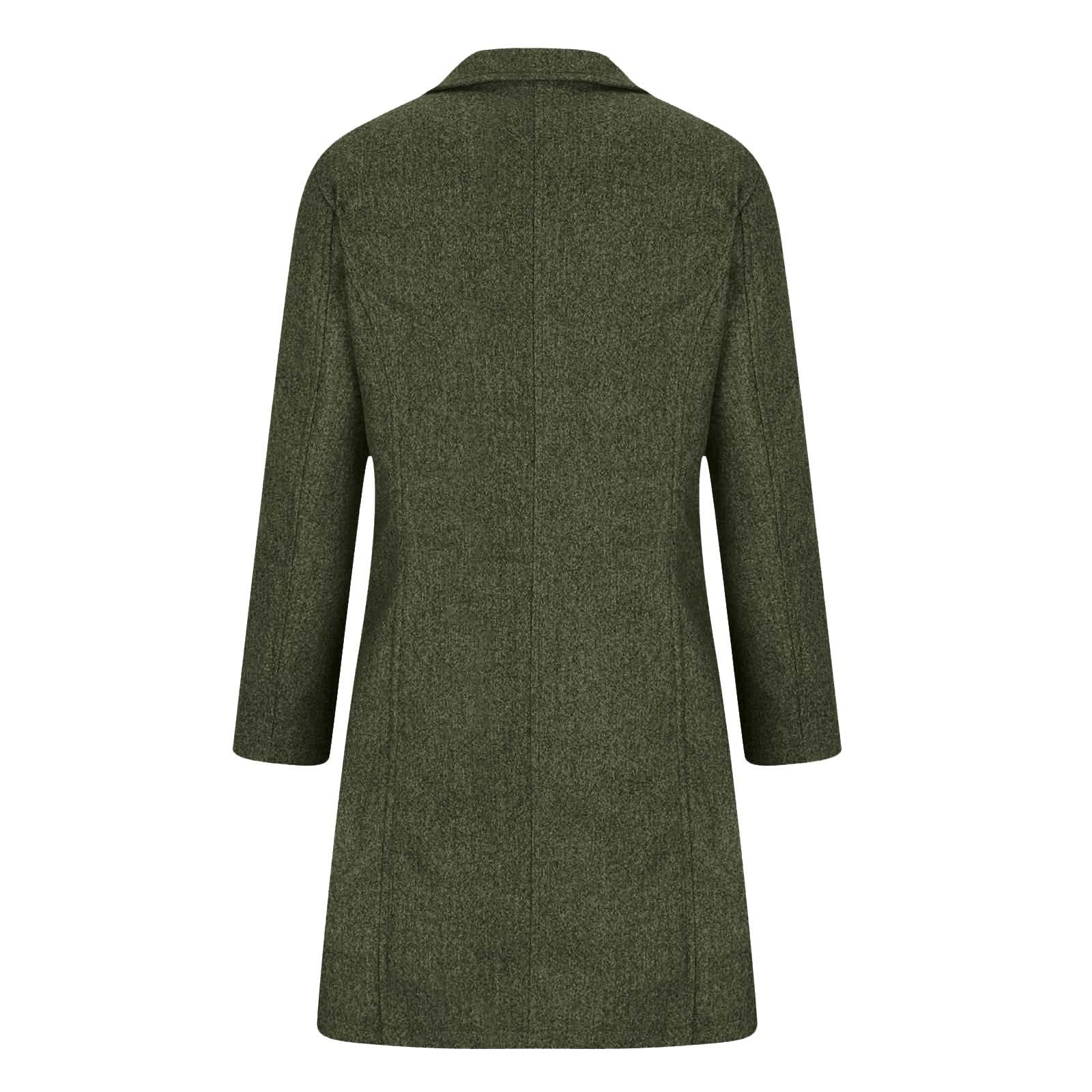Manteau d'hiver long en laine pour femme - Trench - Vêtements d'automne - Blazers décontractés - Veste boutonnée à revers cranté - Mélange de paons - Col montant - Simple boutonnage