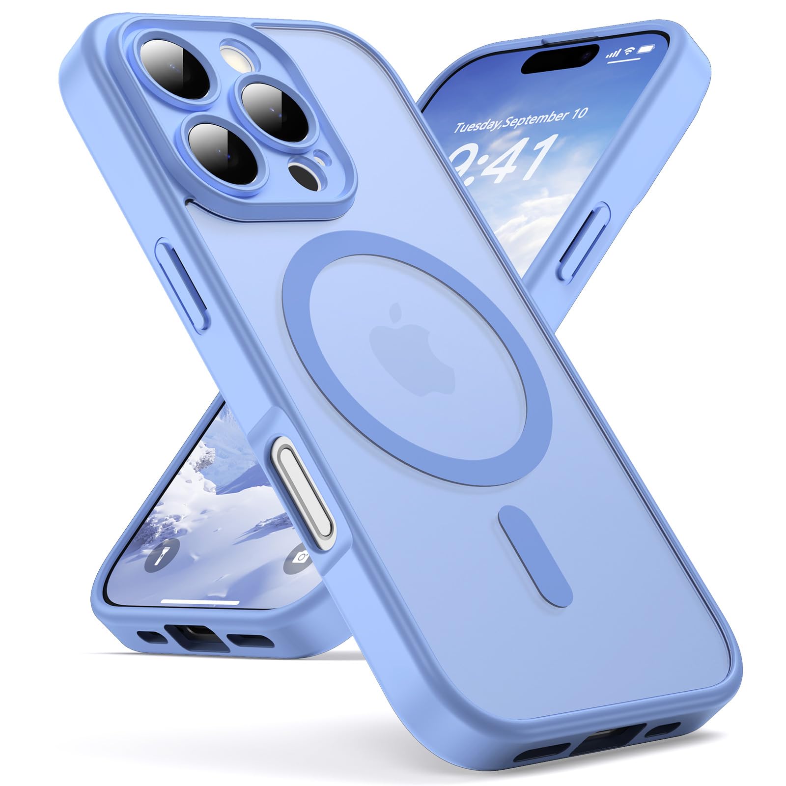 Oududianzi-Cover per iPhone 16 Pro Max Compatibile con MagSafe, Custodia Traslucida Posteriore PC Silicone TPU Bumper, Protezione Della Fotocamera, Cover Militare Antiurto Anti-Impronte-Viola Chiaro