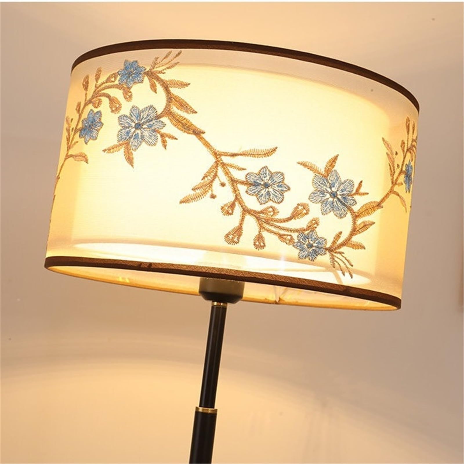 Soggiorno Lampada da Terra Vintage Paralume Tessuto Metallo