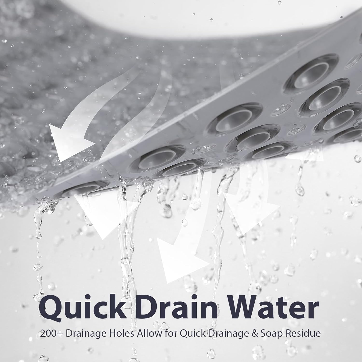 Large Shower Mat 21.5x33.5 Inch Grey, Soft Non Slip Shower Mats for Inside Shower with Big Suction Cups Drain Holes, Extra Large Bath Bathtub Mat Floor Stall Mats, BPA-Free, Easy Clean