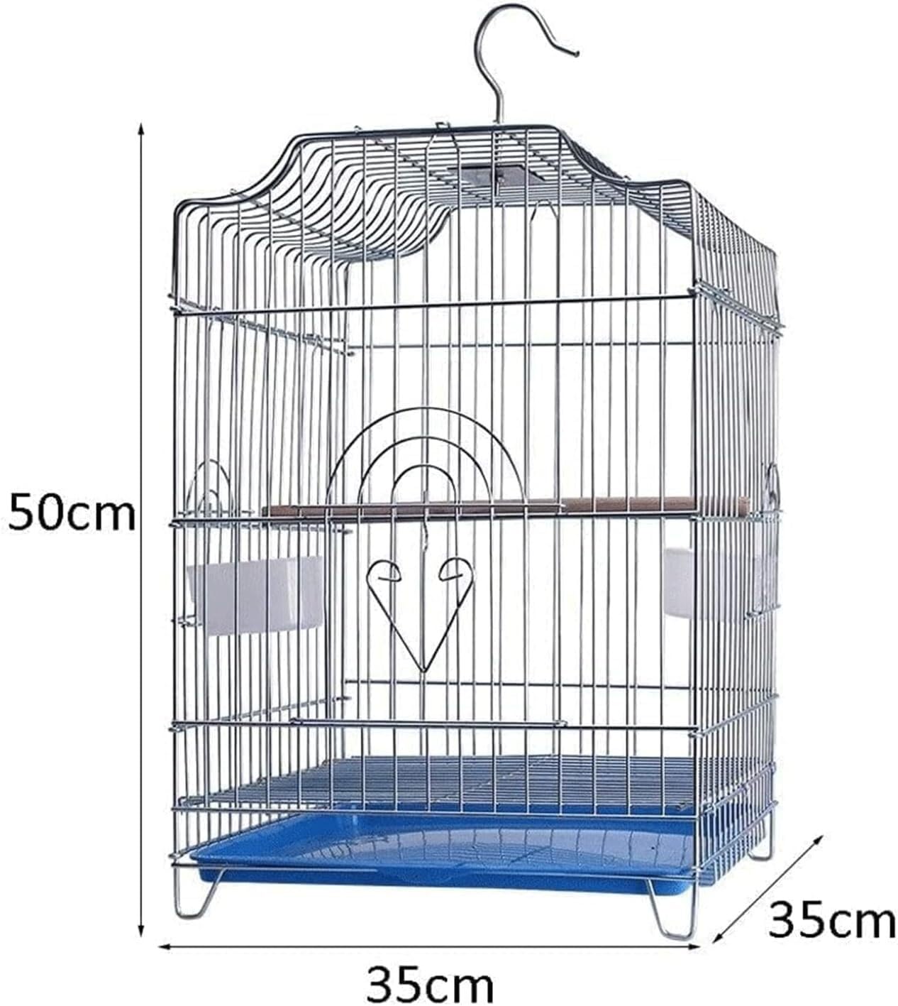 Jaula para pájaros, Jaula para pájaros de Metal Grande, portátil, fácil de Colgar, con Bandeja, Poste de Soporte, Ventana para Comida y asa.