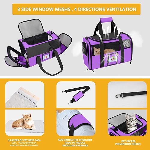 Miniatura 5 de SECLATO Transportador para gatos, transportador de perros, transportador de mascotas aprobado por aerolíneas para gatos, perros pequeños, gatitos,