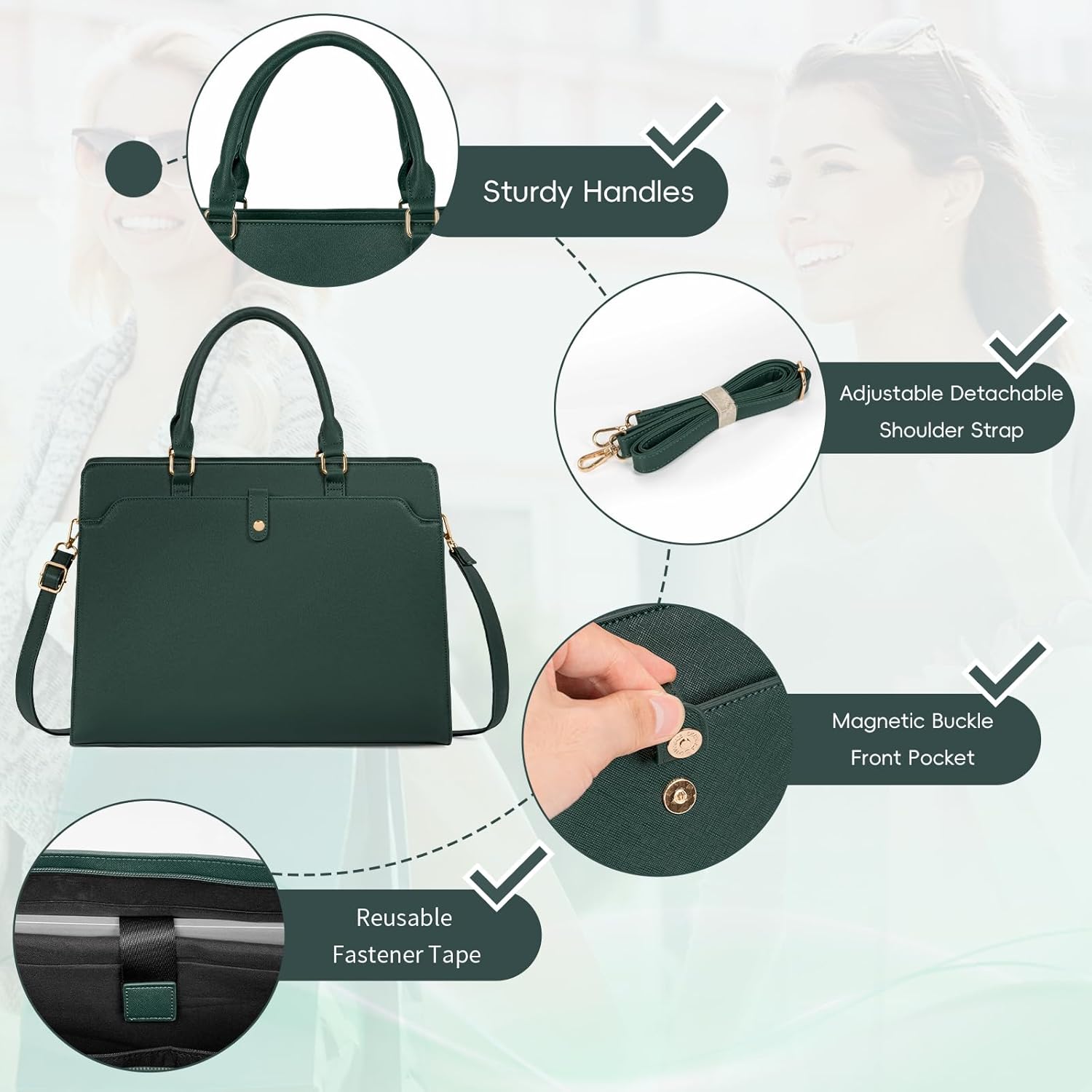 Laptop Tote Bag for Women 15.6 Inch Waterproof Leather Computer Bags Large Capacity Business Office Work Briefcase