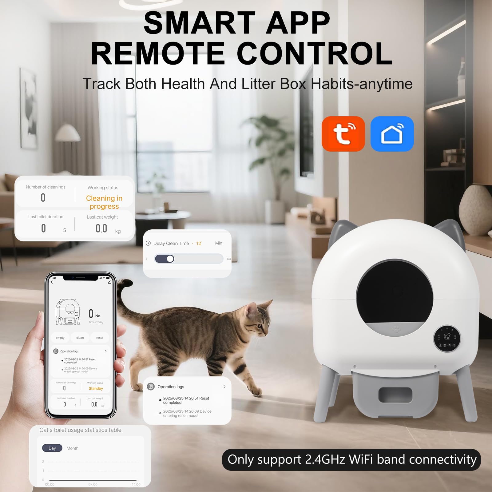 Veathzet Self Cleaning Litter Box, Automatic Cat Litter Box, Self Cleaning for Cats, 76L Large Capacity for Multiple Cats with App Control Multi Safety Protection, Garbage Bags, Mat, Brush - image 4