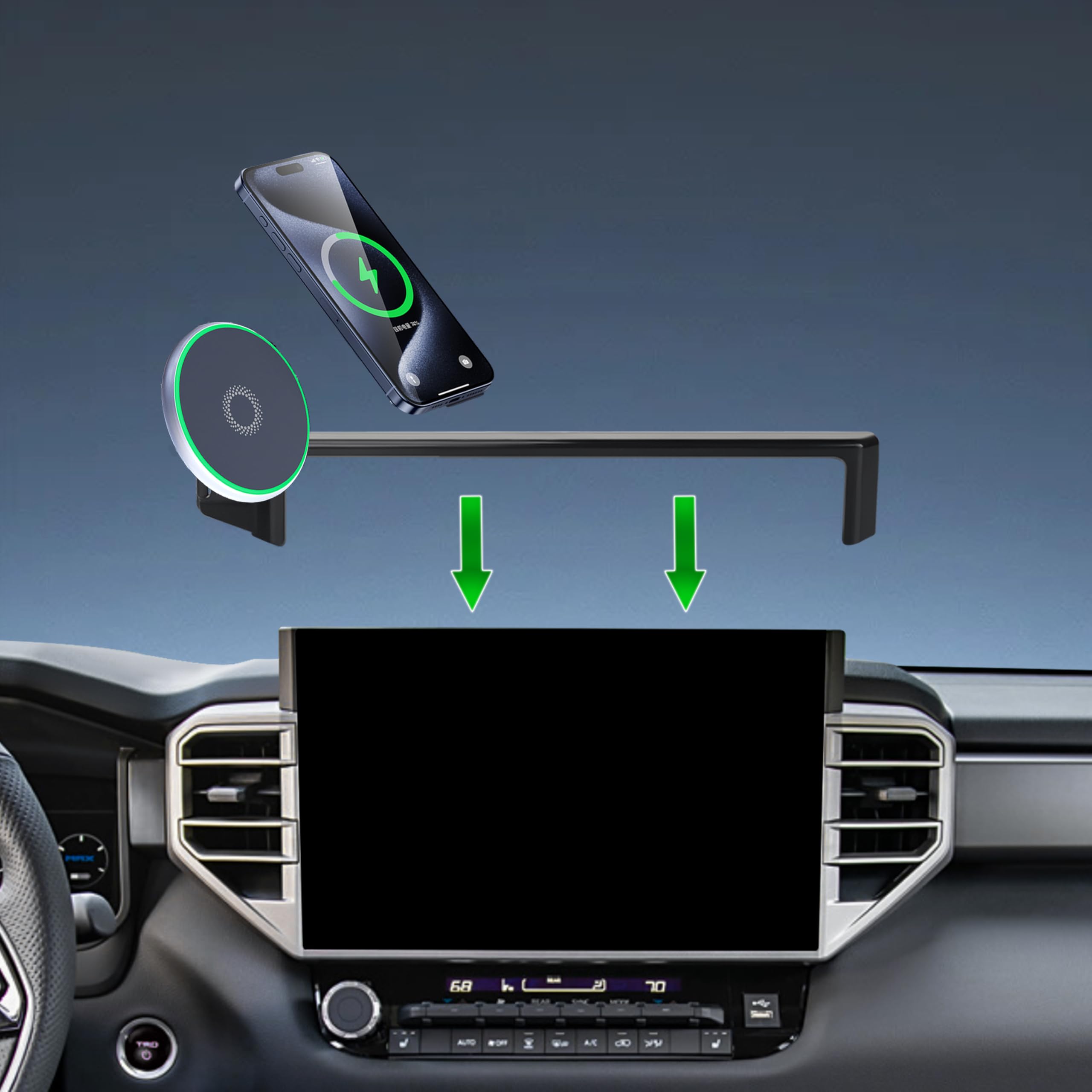 Samochodowy uchwyt na telefon do 2022-2025 Toyota Tundra/2023 2024 2025 Toyota Sequoia akcesoria 15 W szybka bezprzewodowa ładowarka ekran stały klips uchwyt na telefon komórkowy bez