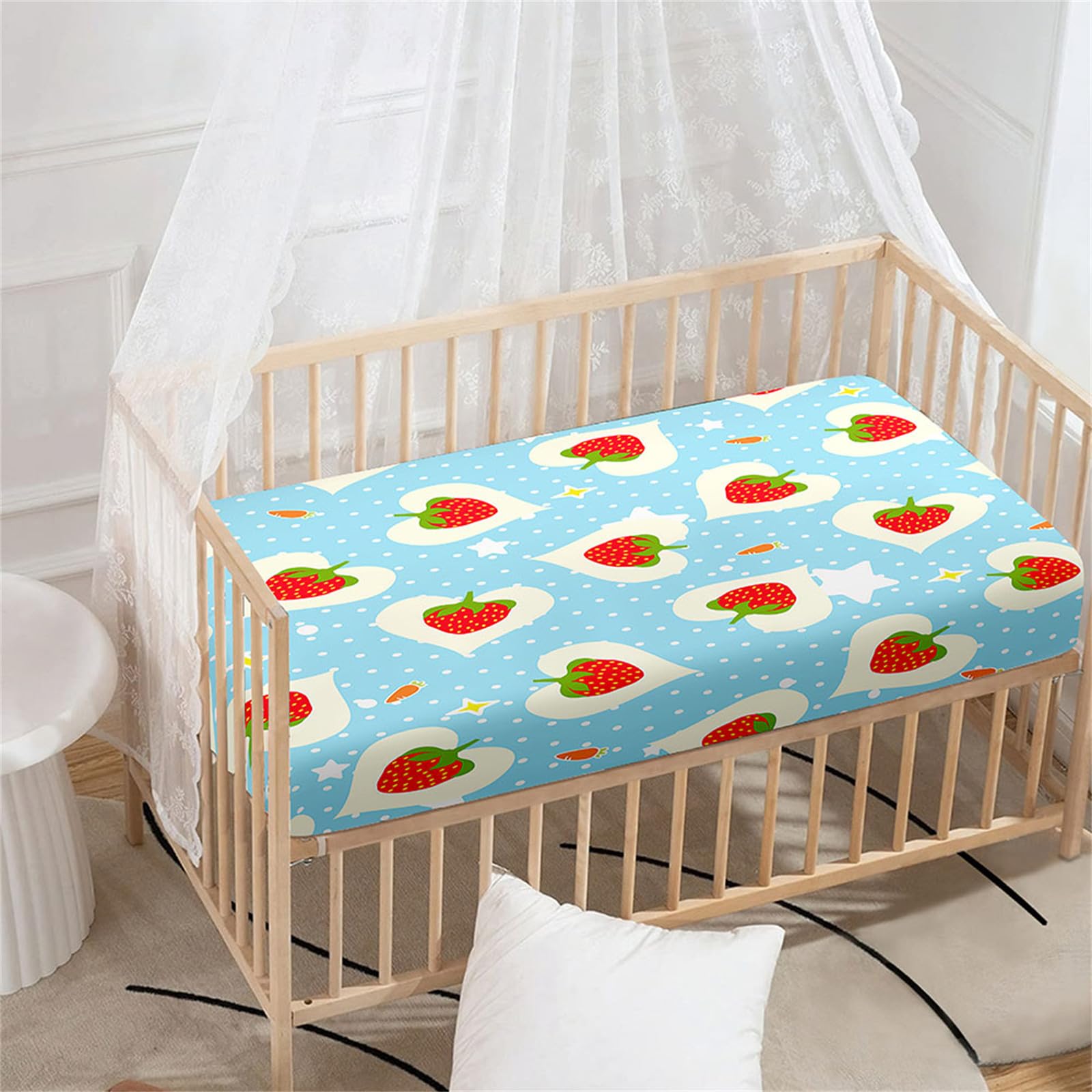 Morbuy Next to Me Crib Sheets, Strawberry Print Cot Bed Sheets, Soft Breathable Microfiber Moses Basket Sheets, Cot Sheets for Boy and Girl, Durable Easy Care Crib Sheets (Blue,160x80cm)