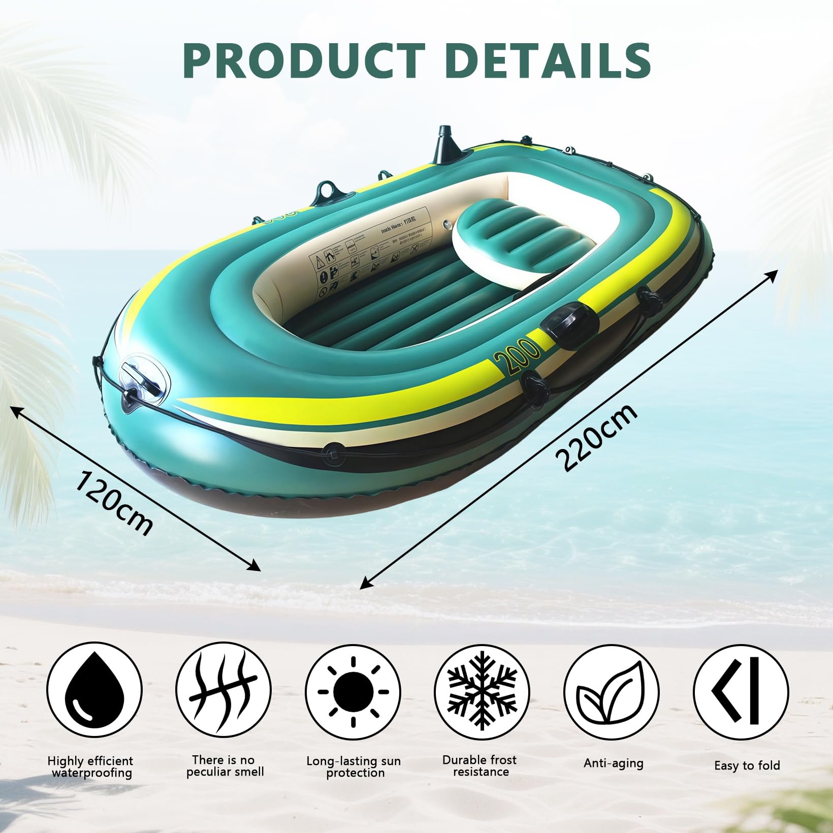 Barco inflable para 2 personas, kayak inflable de PVC doble, barco de pesca engrosado con remos y bomba de mano, plegable y portátil, barco inflable para exteriores, rafting y pesca