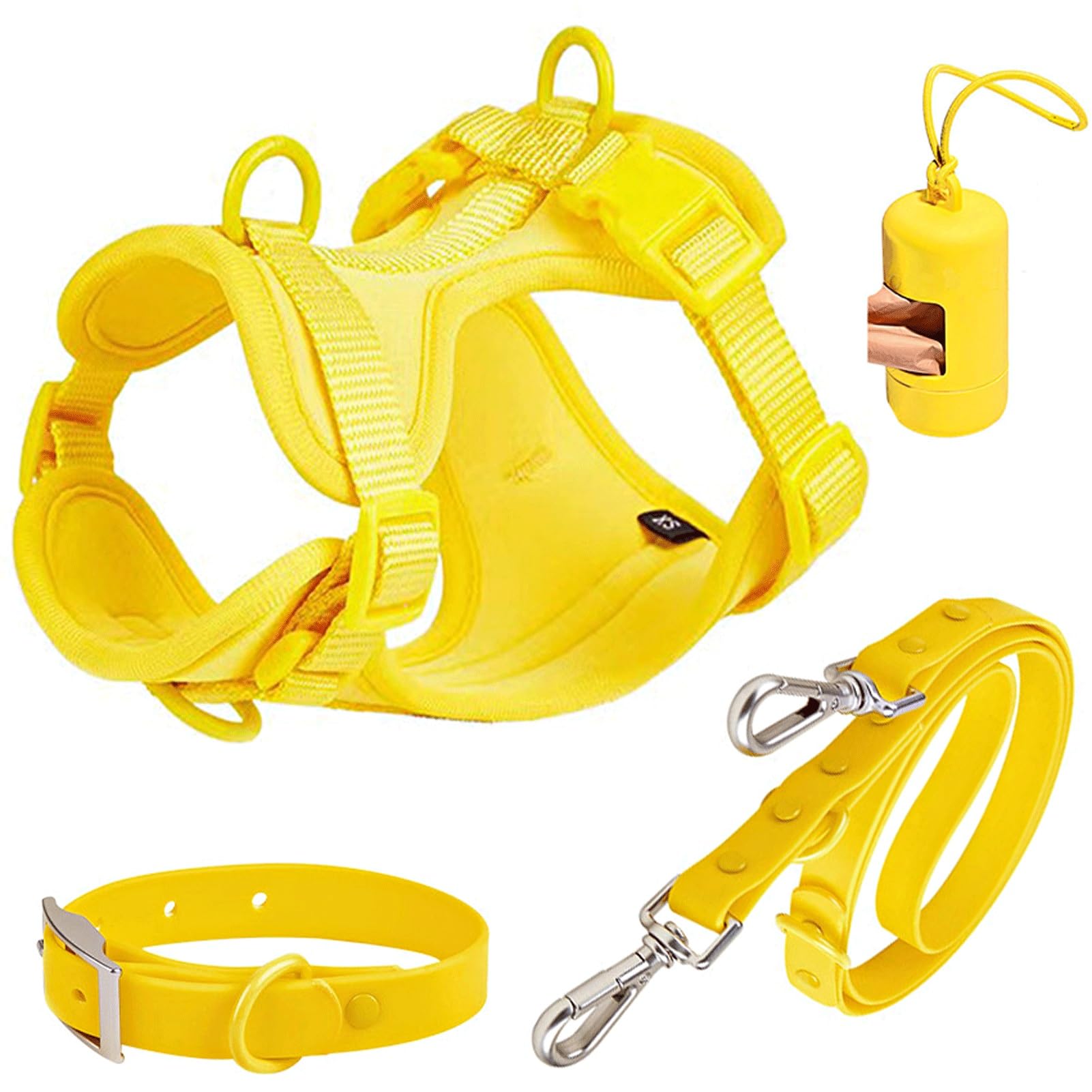 Arnés para Perros - Arnés Ajustable 4 En 1 para Mascotas - Antitirones, Impermeable, Almohadilla De Malla Transpirable | Adecuado para Perros Pequeños Y Medianos(Yellow,M)