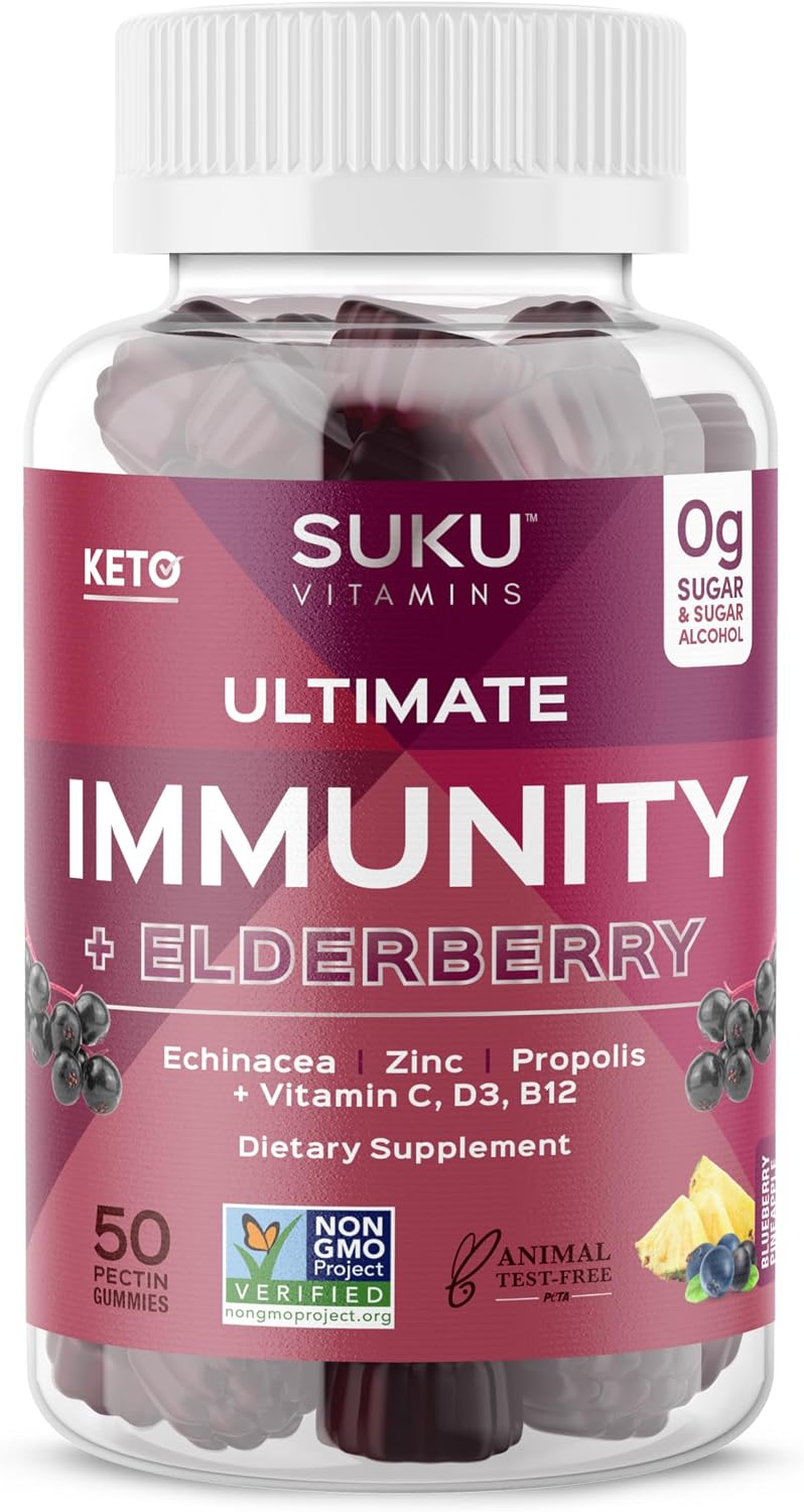 SUKU Elderberry Immune Gummies, Vitamin C, Zinc & Echinacea