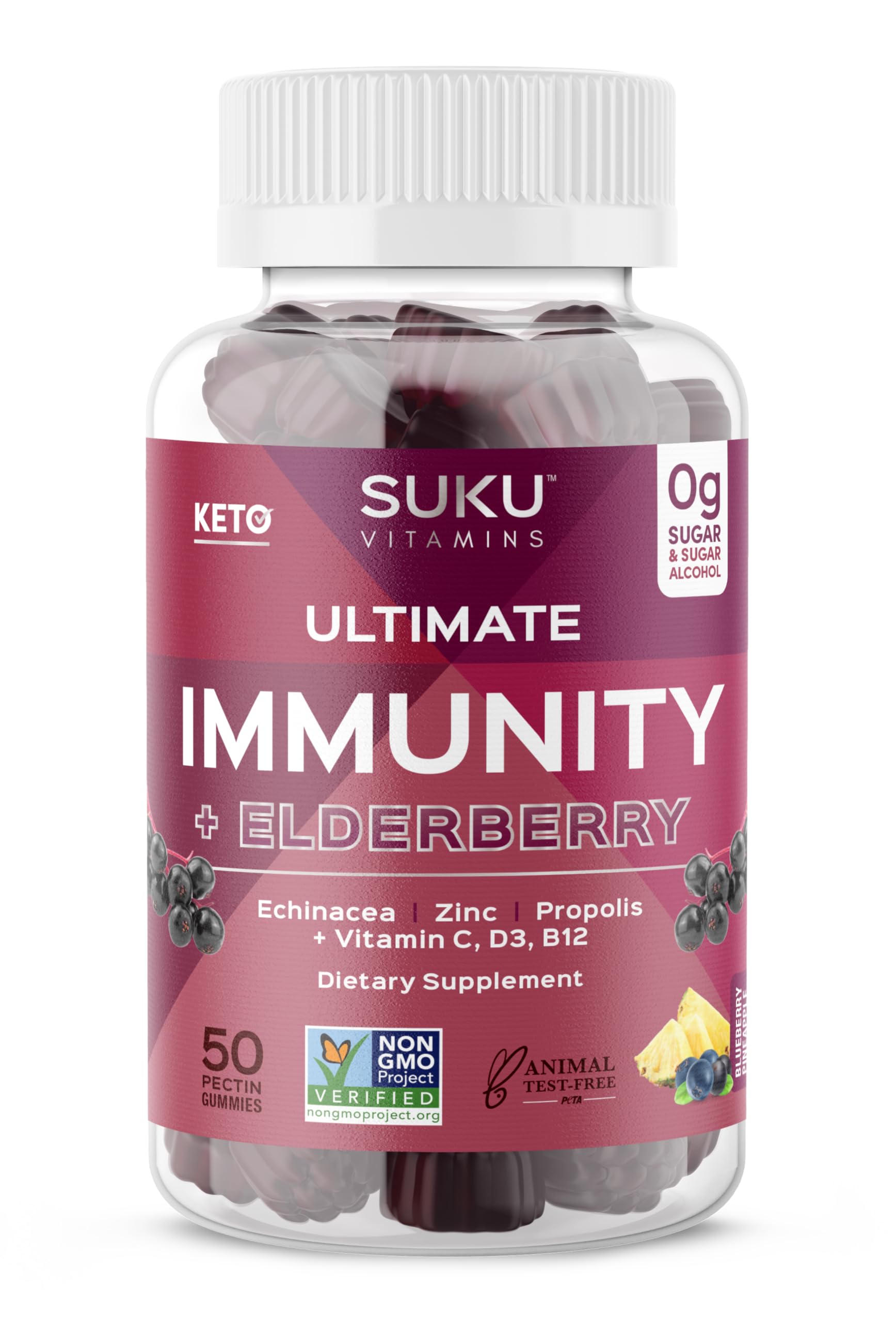 SUKU Elderberry Immune Gummies, Vitamin C, Zinc & Echinacea