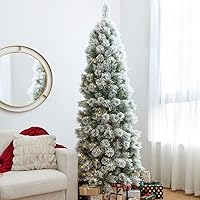 Vista 29 de Glitzhome Prelit Christmas Tree, 6ft Flocked Artificial Christmas Tree Serene Snowscape Fir with 300 Warm White Lights for Home, Office, Party