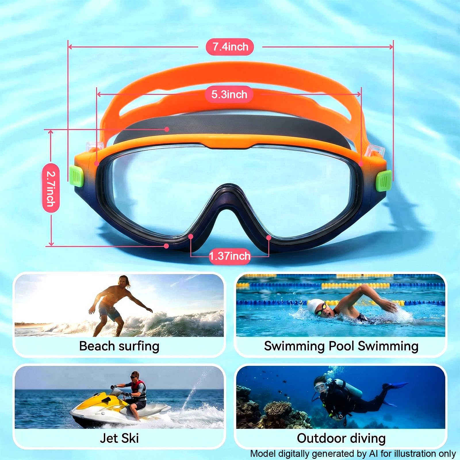 Lunettes de natation pour enfants de 6 à 12 ans, large vision, protection UV anti-buée, pas de fuite, pour garçons et filles