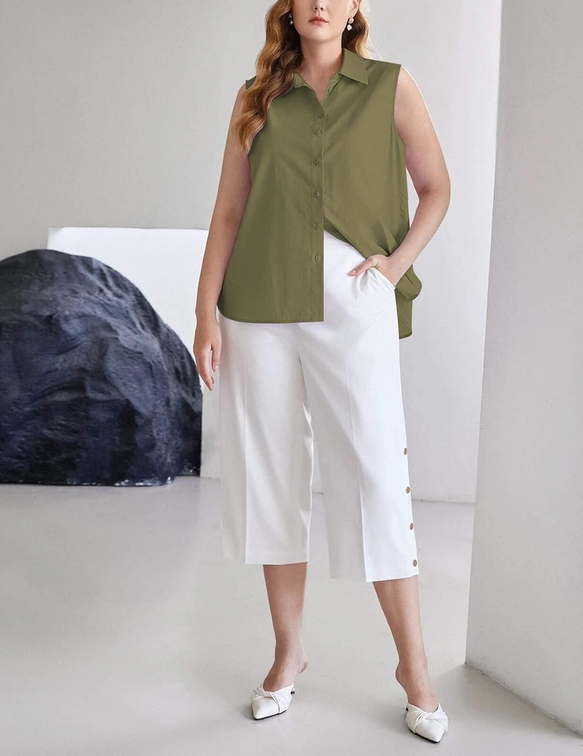 Zeagoo Women's Sleeveless Button Down Shirts Blouses Solid Casual Basic V Neck Tank Tops for Work S-XXL - Image 6