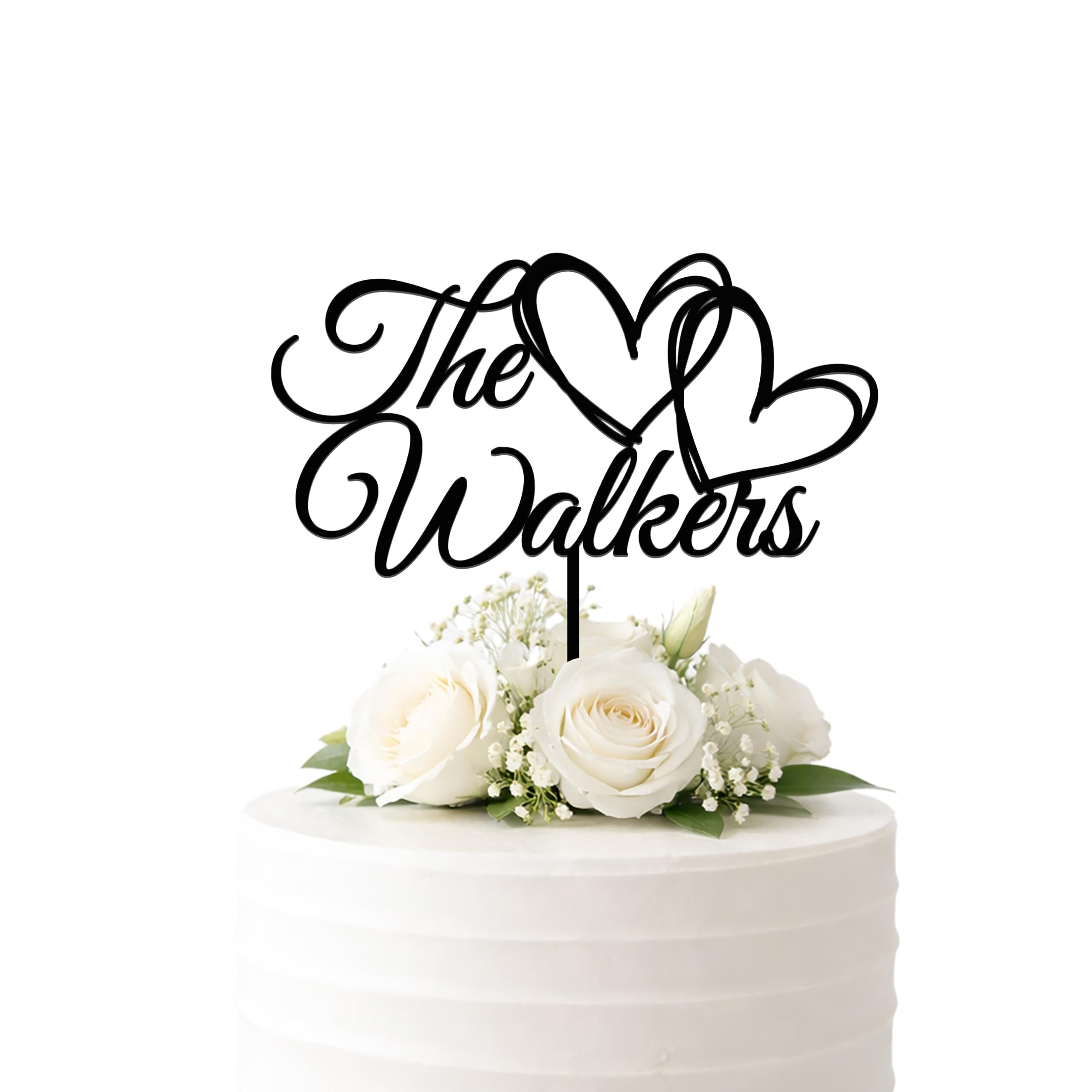 Personalised Wedding Cake Topper Custom Family Name Heart Cake Topper Wedding Cake Decoration Rustic Wood or Modern Acrylic Cake Topper