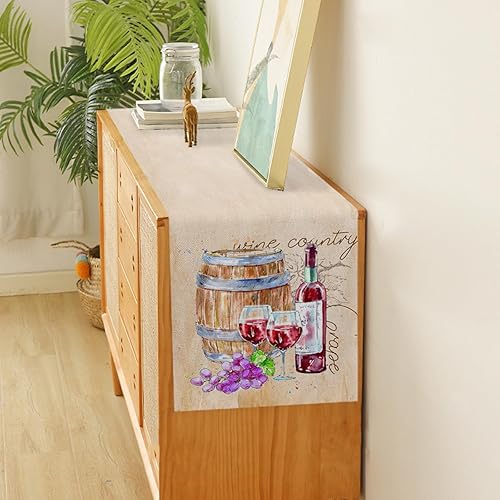 Miniatura 3 de Camino de mesa de otoño, caminos de mesa de vino y uva, cosecha, Acción de Gracias, vintage, barril de vino, de algodón, lino, bufanda, cocina, mesa