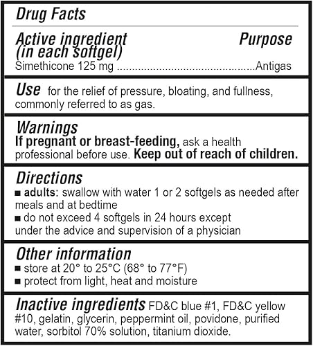 Miniatura 3 de P Puregen Labs Cápsulas blandas de alivio de gases extra fuertes con simeticona, 125 mg  Alivio rápido de la presión, hinchazón y molestias