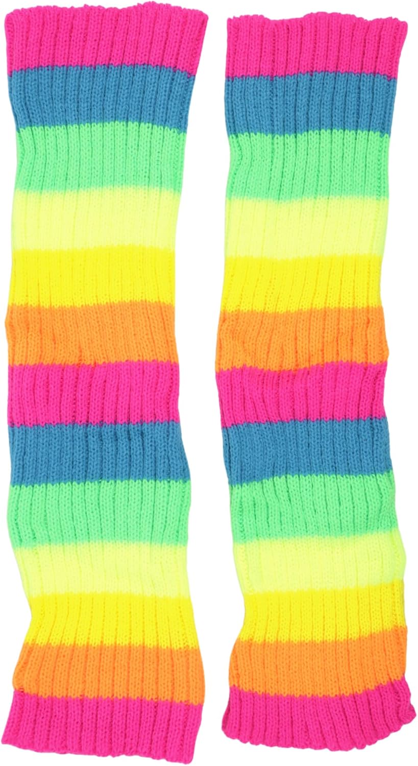 Needzo Neon Leg Warmers for Women, 80s Halloween Costume Accessories, Ribbed Knit Stockings, 15 Inches