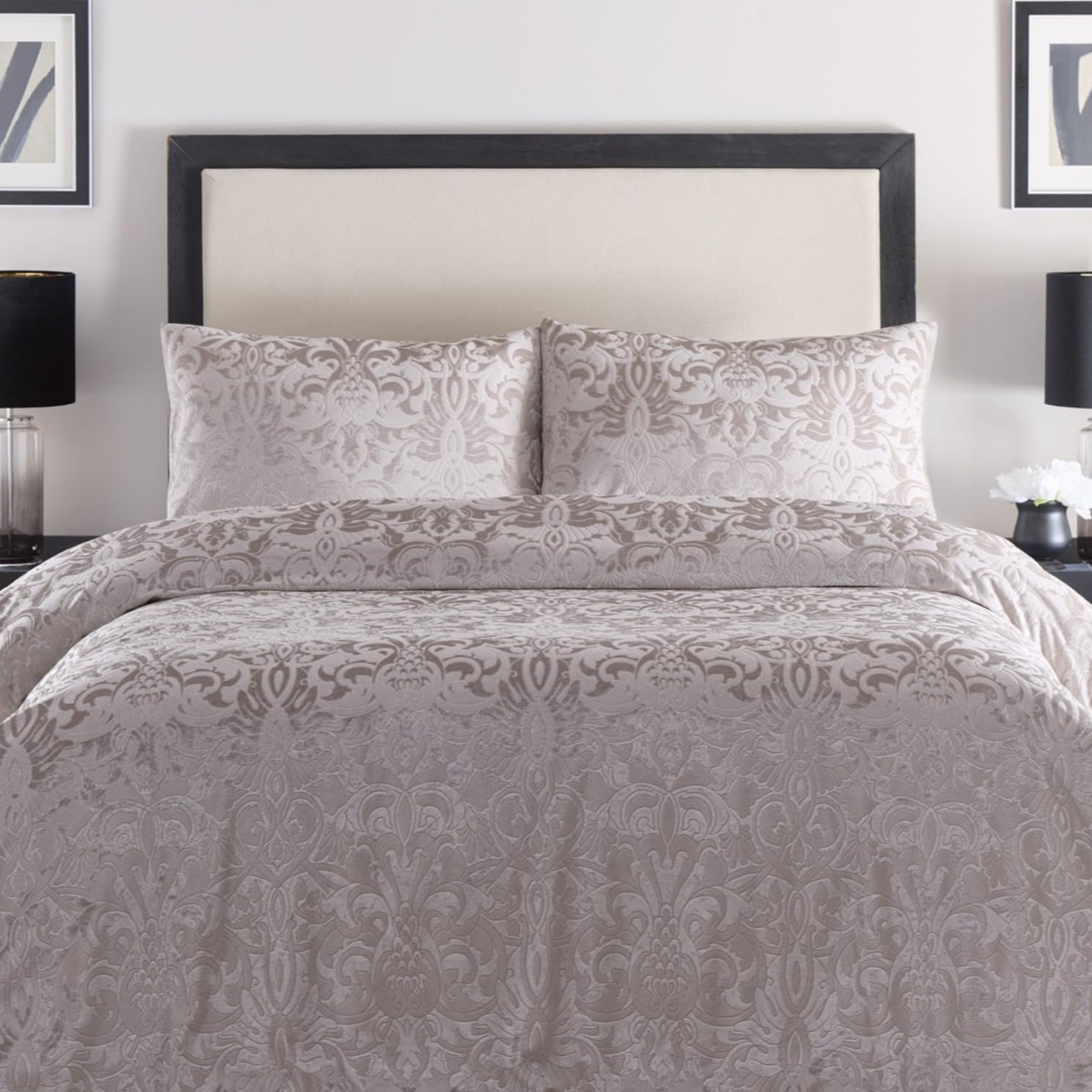 Laurence Llewelyn-Bowen, Linen Embossed Damask Duvet Cover, Double Bedding Size (200 x 200cm), 2 Pillowcases