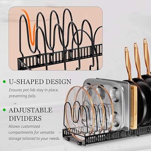 Miniatura 3 de Organizador de tapas para sartenes y ollas expandibles, organizador de ollas para organizadores de gabinetes de cocina y almacenamiento con 12