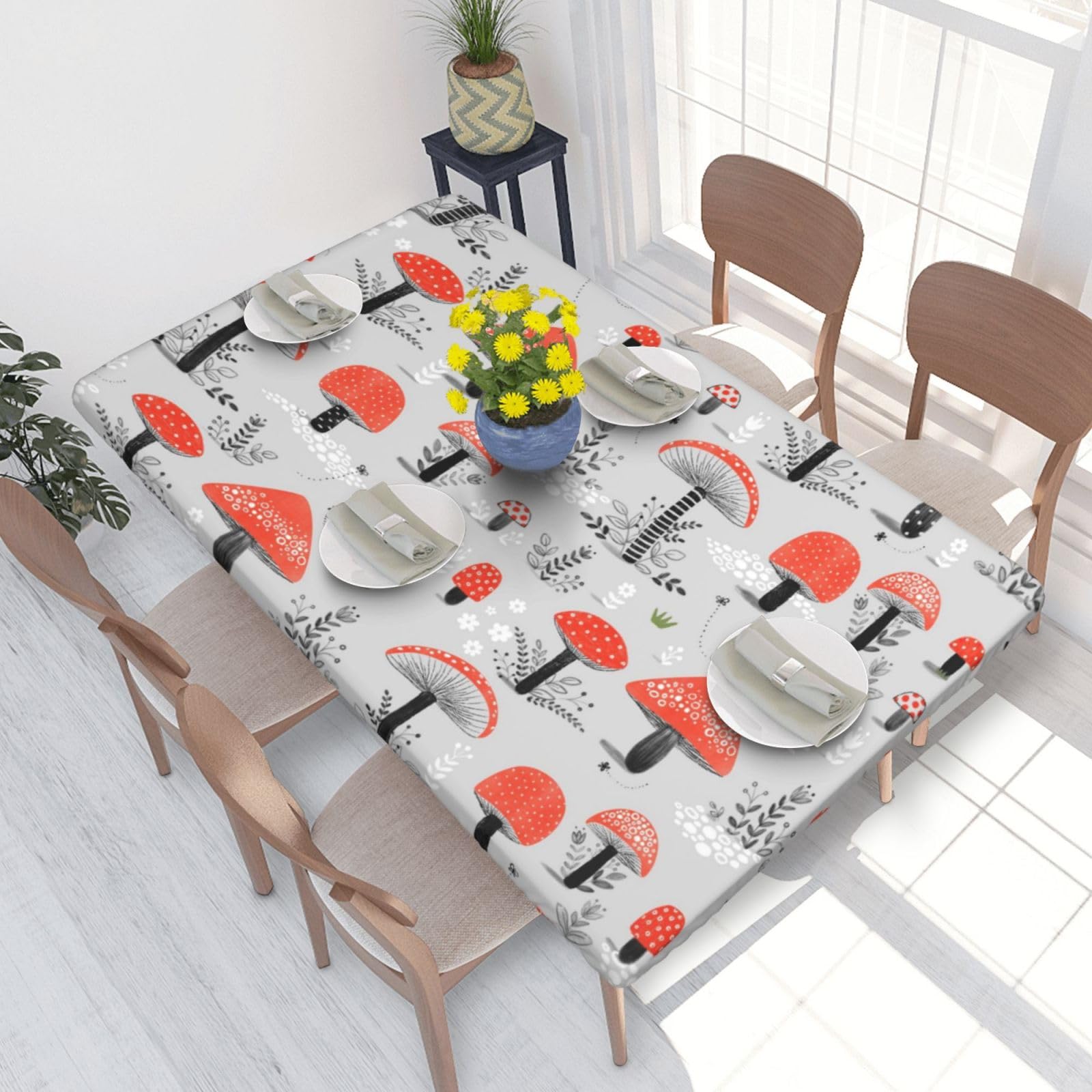 BNVSADC Cartoon Mushrooms Printed 4FT Tablecloth 122x76 CM Polyester Kitchen Water Resistant Table Cloth Dining Table Decoration Table Covers