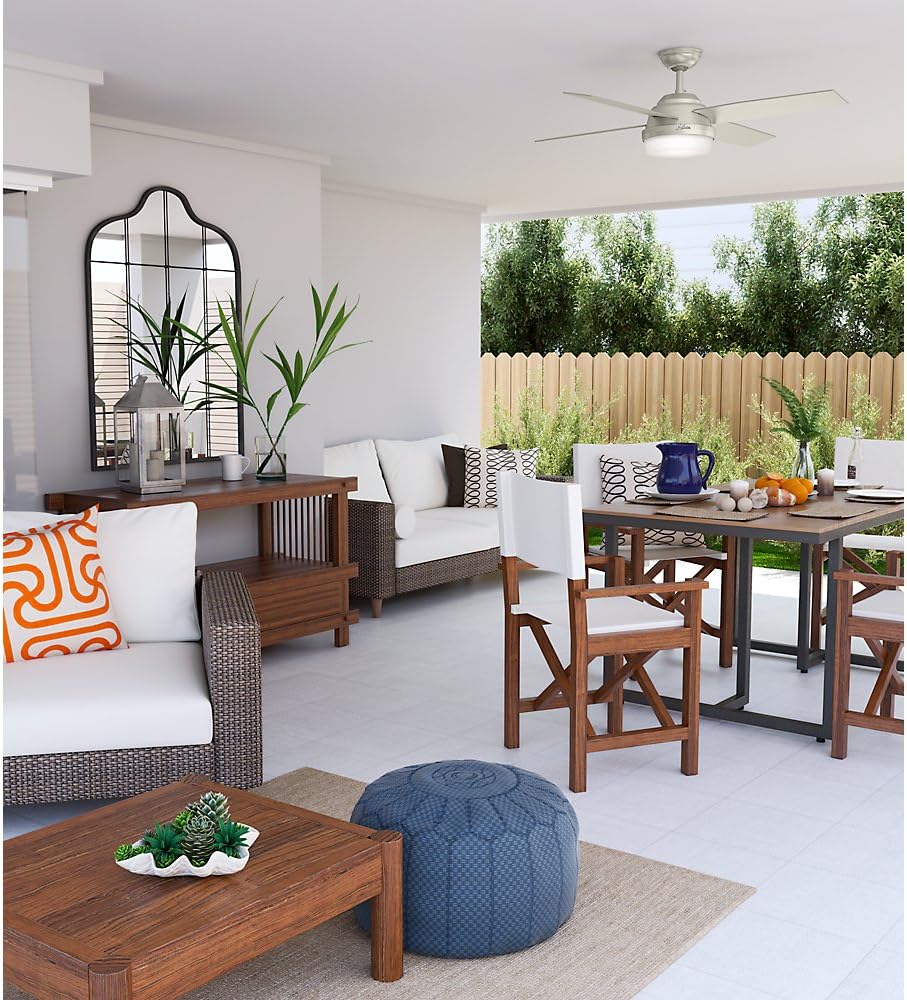 Uр Tо 40% оƒƒ HUNTER 59450 Indoor / Outdoor Ceiling Fan with LED Light and Remote Control, 52, Matte Nickel