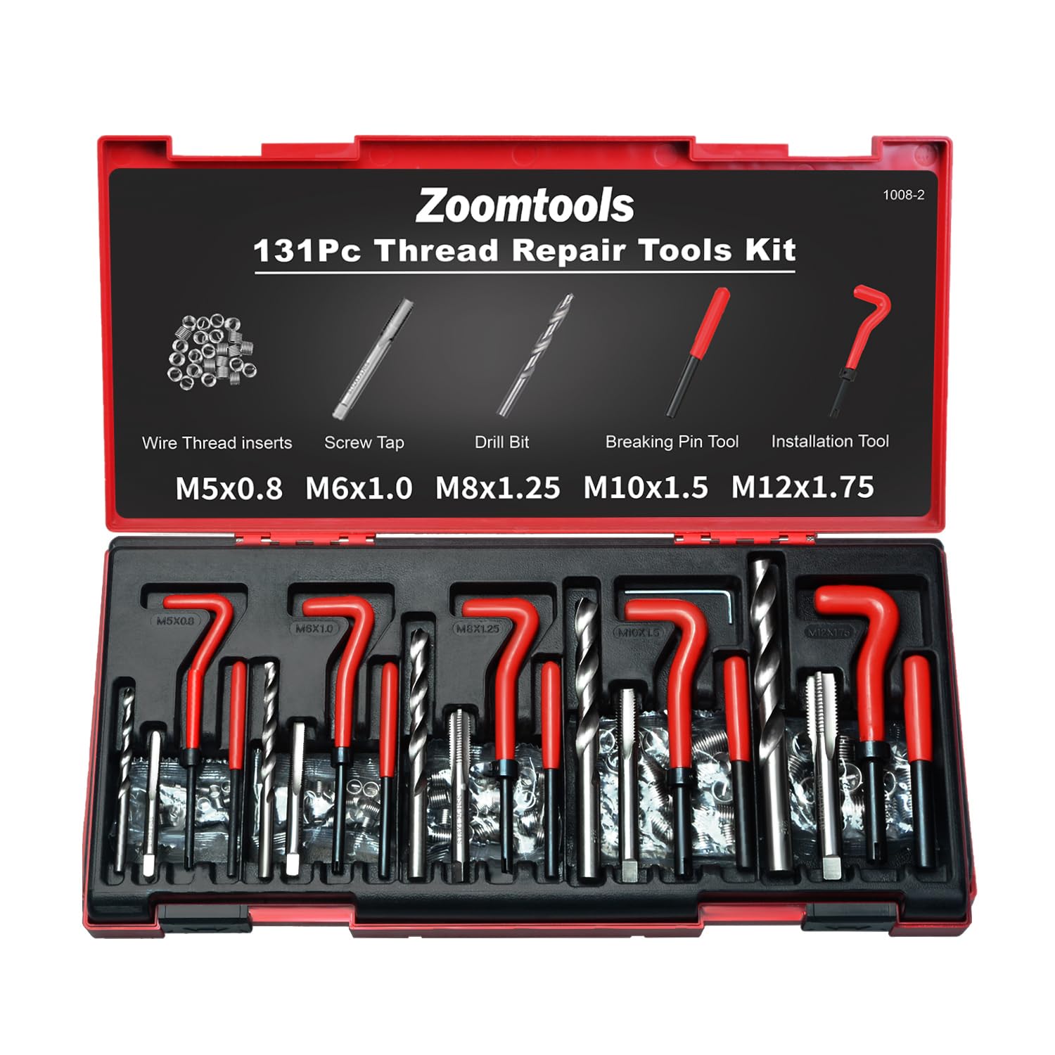 Kit di riparazione per filettature HSS, 131 pezzi, strumento di riparazione metrico M5 M6 M8 M10 M12