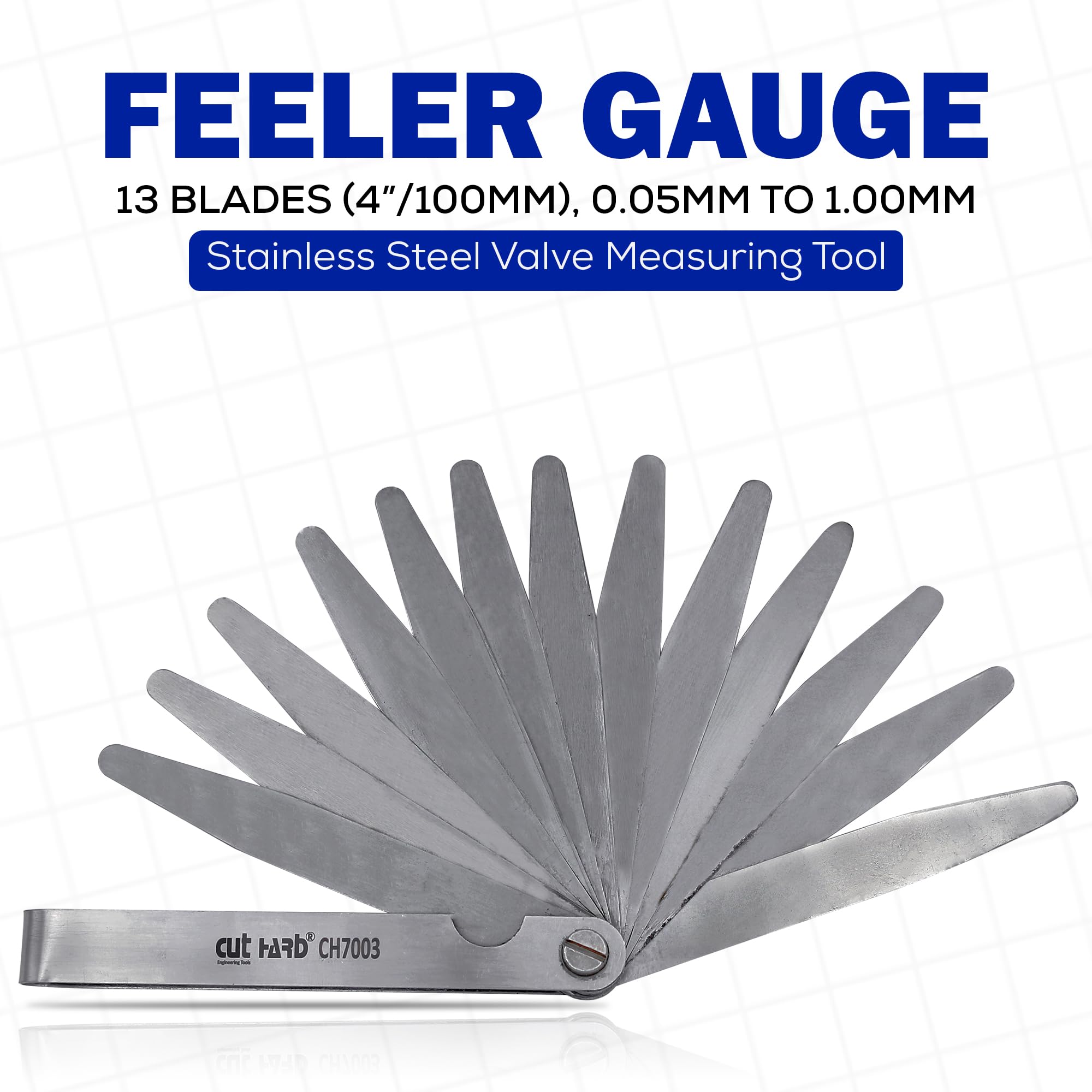 CUTHARD Thickness Feeler Gauge with 13 Blades (4”/100mm), 0.05mm to 1.00mm, Stainless Steel Valve Measuring Tool 1