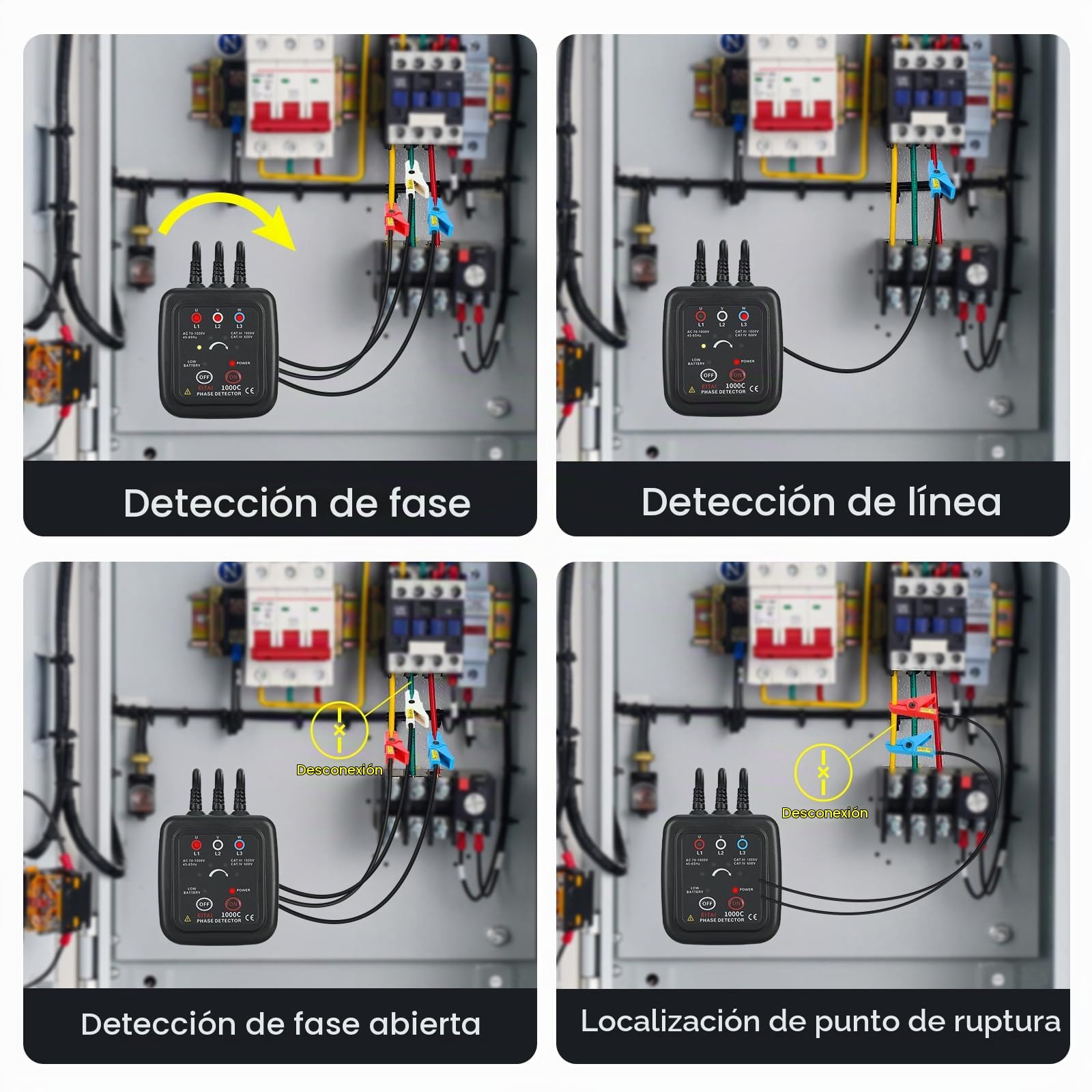ETCR1000C Probador de secuencia de fase sin contacto, CA 70V-1000V, Φ1.6mm-16mm, venta directa del fabricante, medidor de rotación de fase