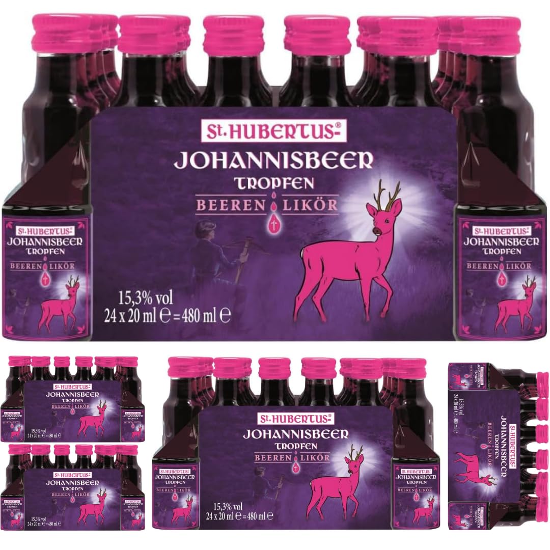 St. Hubertus Tropfen Johannisbeer Likör Beeren Likör 120 Flasche x 20 Milliliter + Pufai