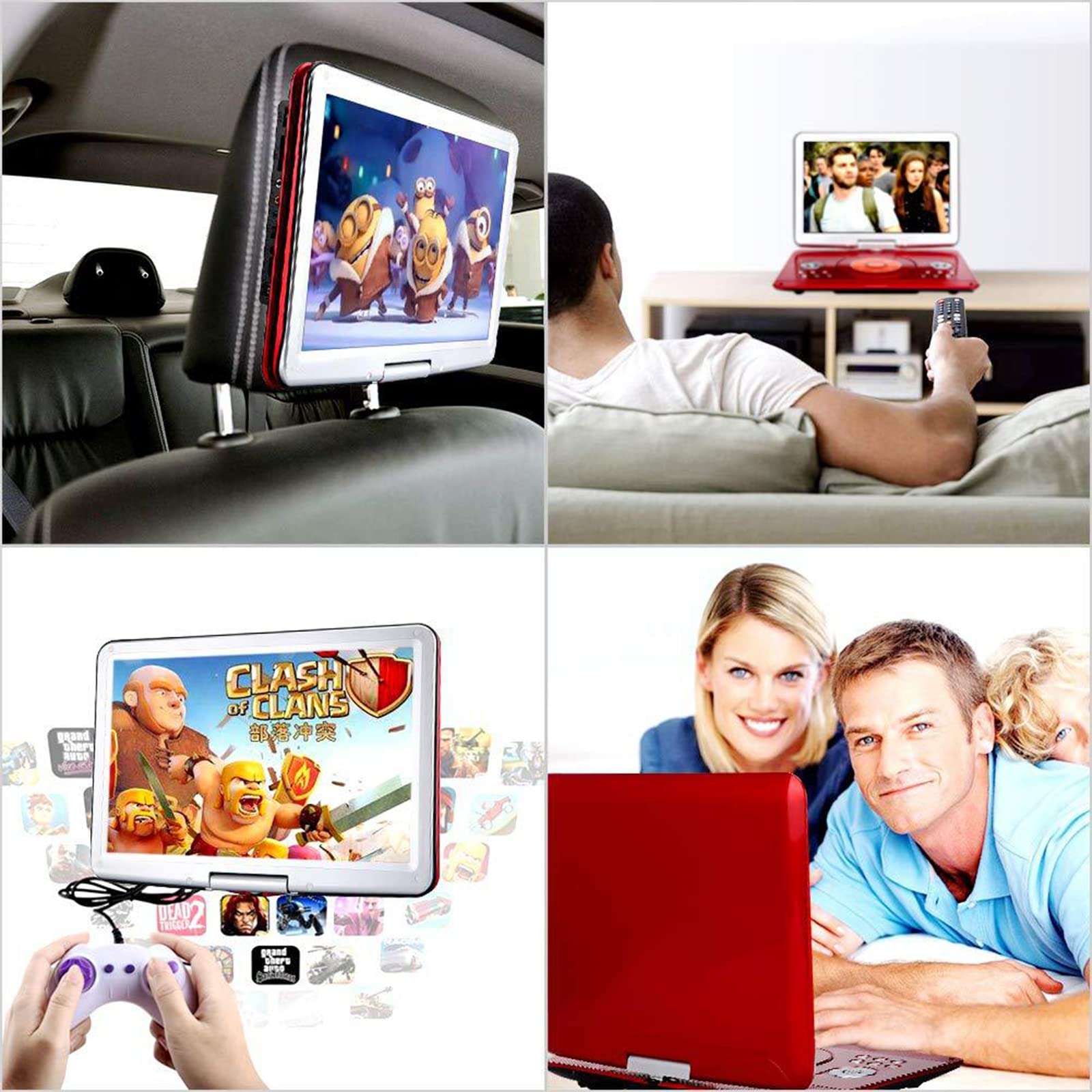 Lecteur DVD 3D Portable - Écran 14,1" avec 1280X800 Pixels - Batterie intégrée - Entrée USB - AV-entrée Sortie