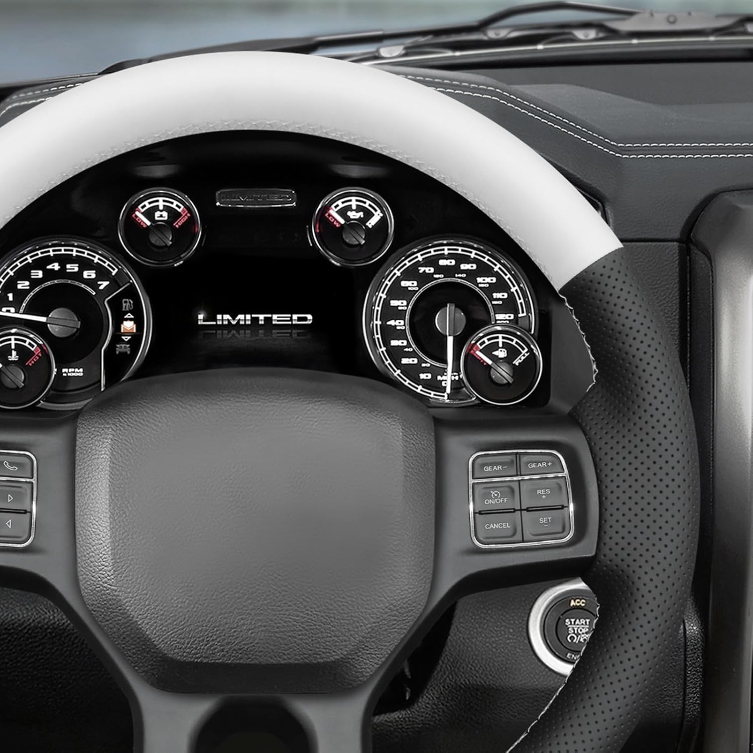 MEWANT Dodge RAM DIY Stitching Steering Wheel Cover Wrap for Dodge RAM 1500 2012-2018/1500 Classic 2019-2023/2500 2012-2018/3500 2012-2018/5500 2012-2018