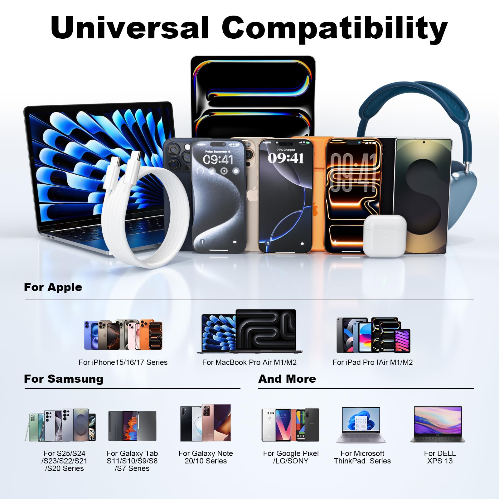 Cavo da USB C a USB C, 0,9 m, confezione da 2 cavi di ricarica rapida da 60 W in nylon intrecciato tipo C, cavo di ricarica USB C per iPhone 17 16 15 Pro Max/iPad Pro/Air