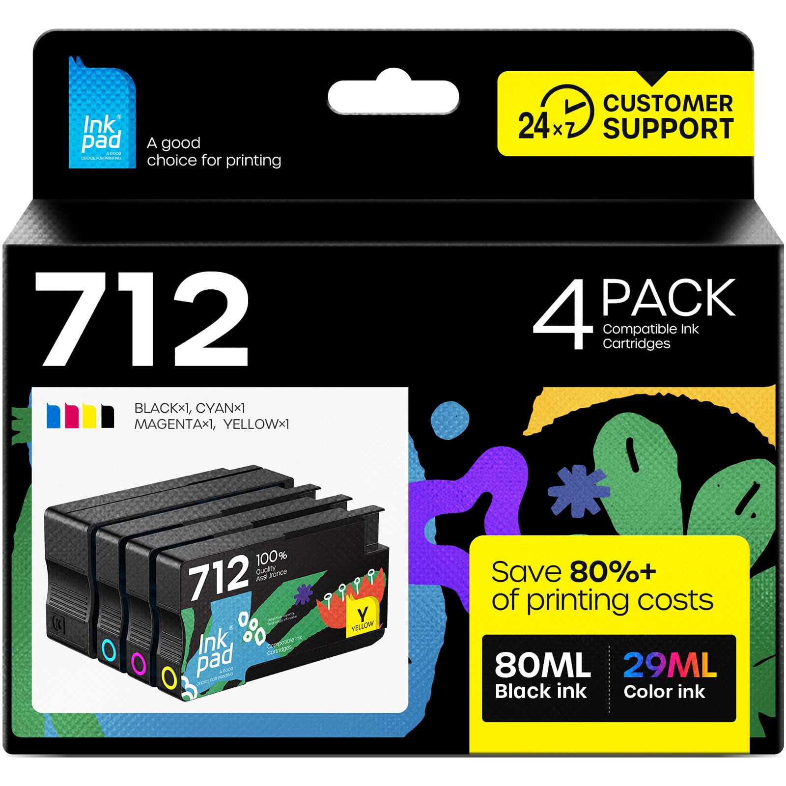 LCL Compatible 712 712XL Black High Yield 80-ml Ink Cartridge (3ED71A - View #4