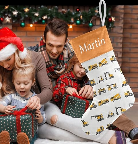 Miniatura 5 de CUXWEOT Camión volquete personalizado Bulldozer divertidas medias de Navidad personalizar con nombre para la familia niños mascotas decoraciones