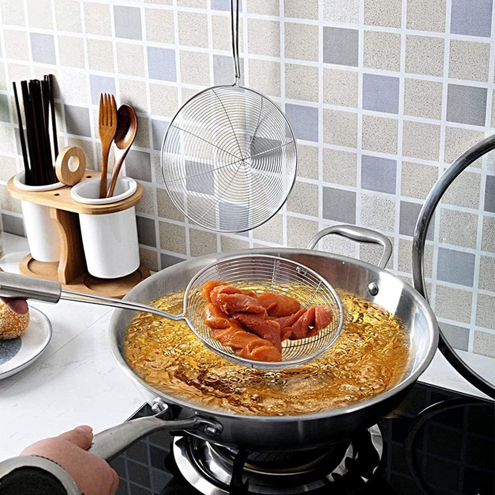 Araña Cocina Inox, 2 Piezas Colador de Acero Inoxidable, Cuchara de Tamis, Multi-Functional Fine Tamiz para los Residuos de Filtro con Filtro de Aceite