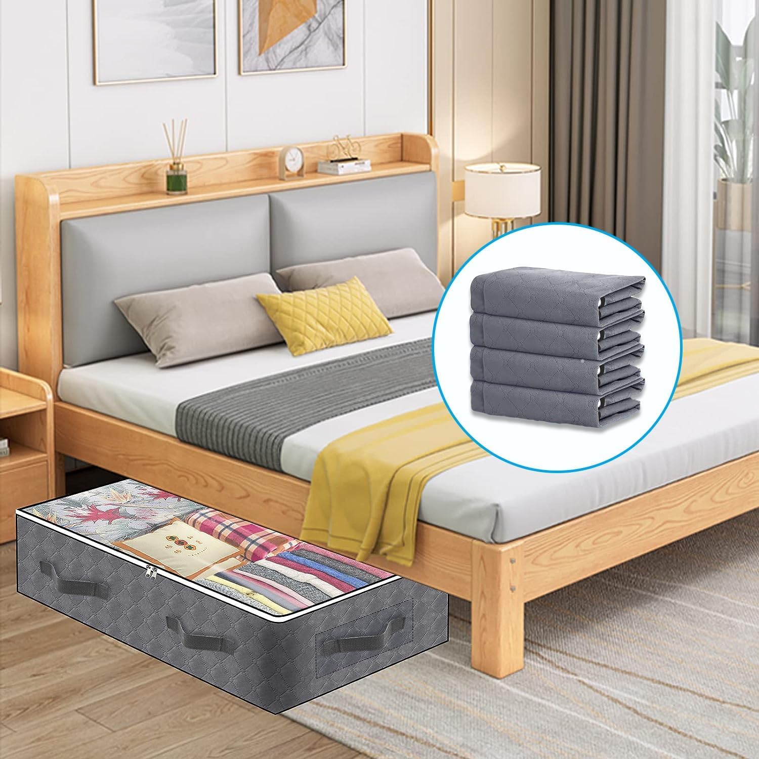 4 Contenitori Sottoletto Pieghevoli - 90L, Con Finestra, Per Vestiti E Coperte - Foto 3