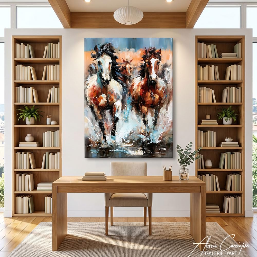 Quadro lungo verticale moderno con animali – Poster decorativo da parete con cavallo, tela astratta di grande formato, decorazione da parete contemporanea – idea regalo cremagliera originale, 60 x 40