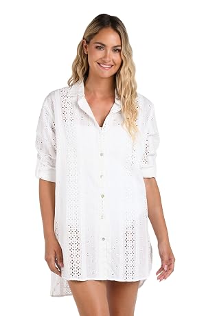 La Blanca Womens Camp Shirt Swimsuit Cover Up