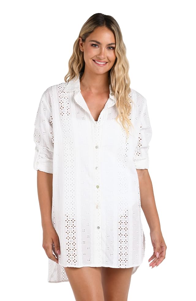 La Blanca Womens Camp Shirt Swimsuit Cover Up