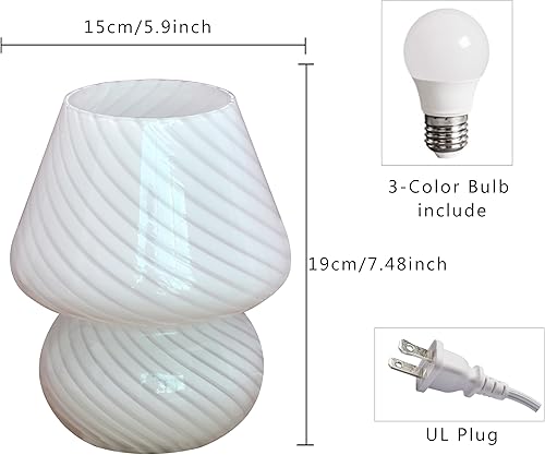 Miniatura 9 de jonong Lámpara de noche de cristal a rayas de hongos lámpara de mesa 110V regalo creativo luz de noche (rosa)