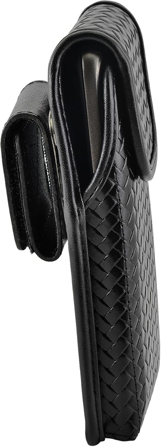 Turtleback Belt Case Holster Made for Samsung Galaxy S8 & S9 Black Basketweave Leather Police Pouch Duty Belt with Heavy Duty Rotating Belt Clip, Horizontal (Magnetic Closure)