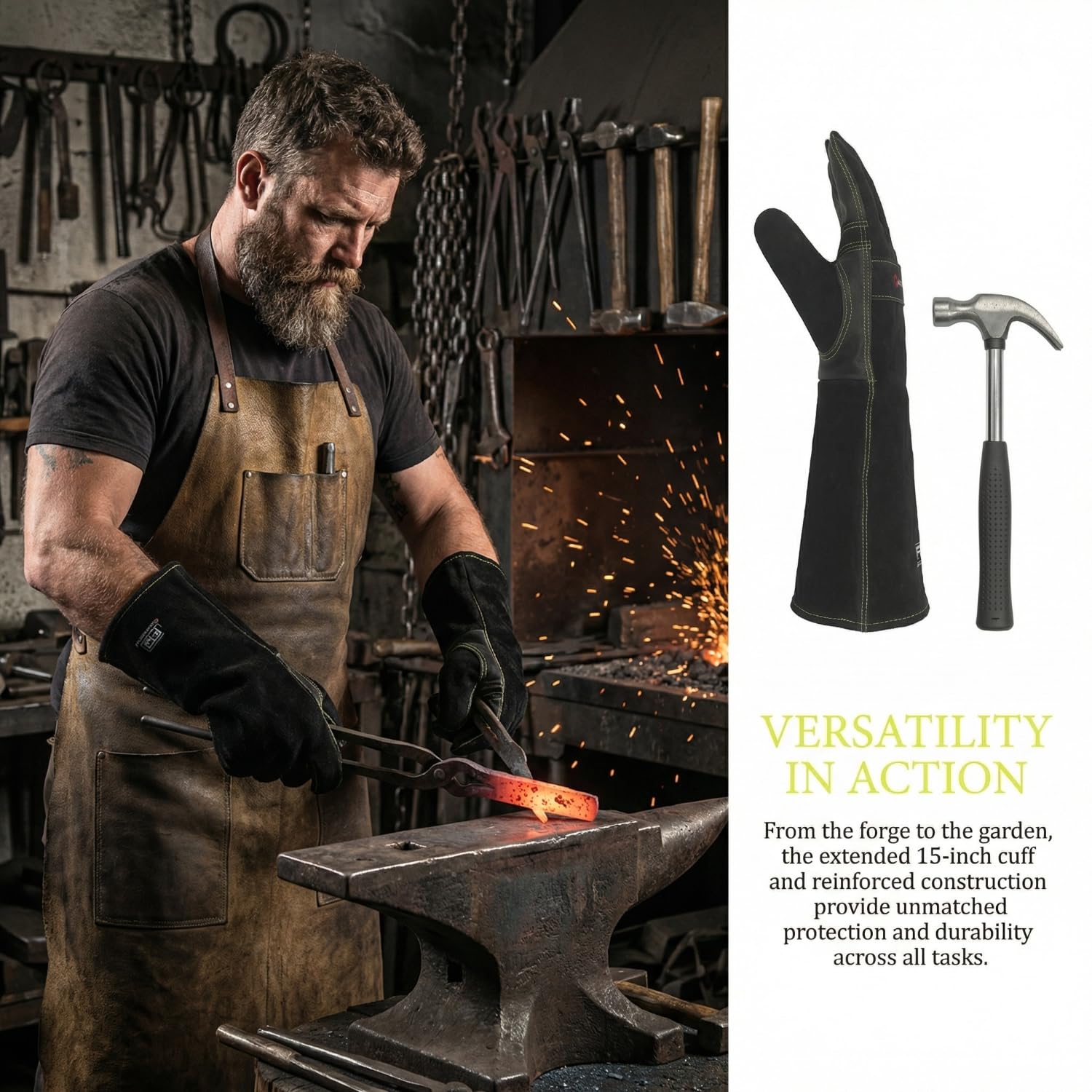Guantes de soldadura de cuero vacuno para mujeres y hombres, guantes de manga larga ignífugos y resistentes al calor para barbacoa, TIG MIG, extinción de incendios, chimenea, horno, horno,
