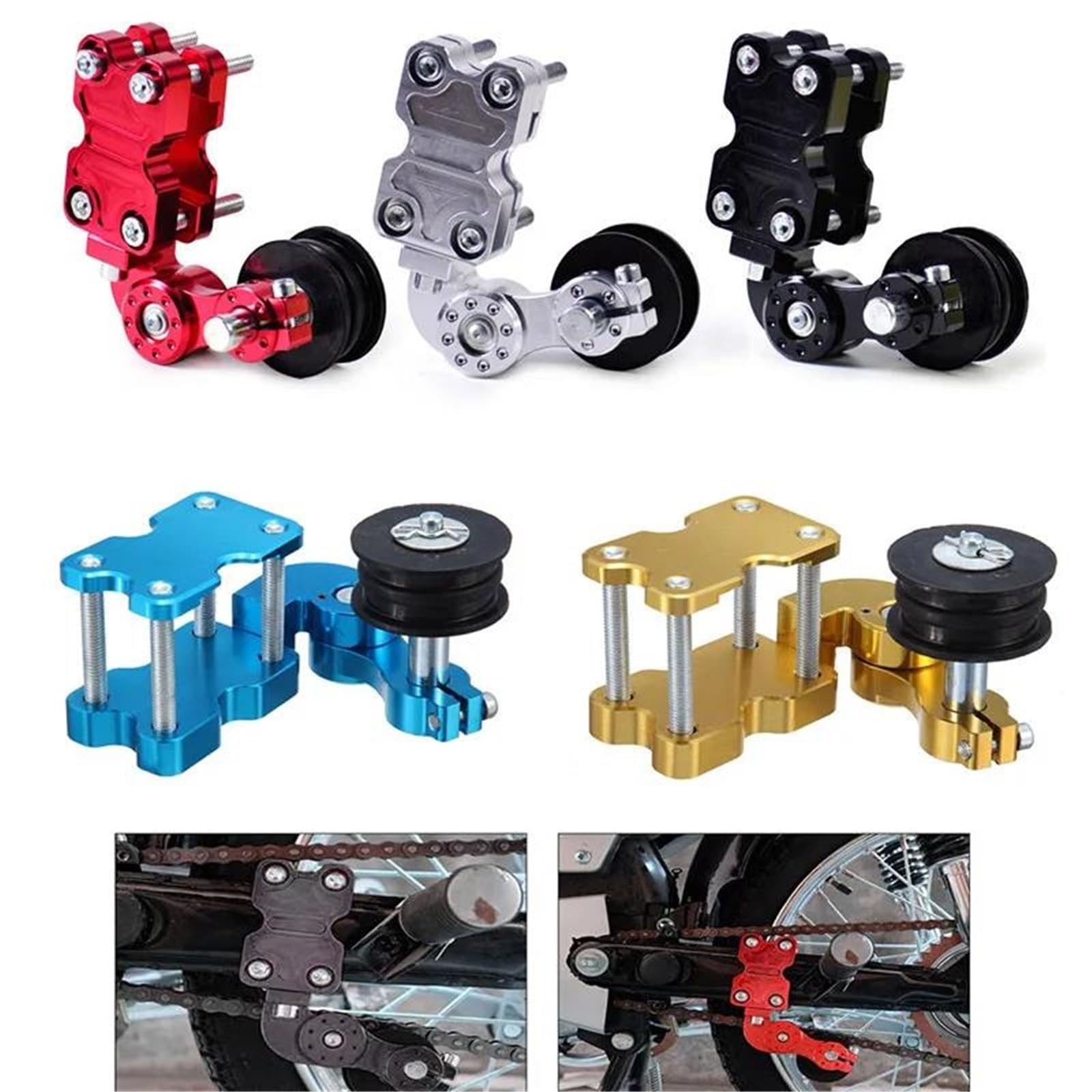 Rodillo Tensor de Cadena de Ajuste Universal de aleación de Aluminio para Motocicleta/Chopper ATV (Negro, Rojo, Plateado, Azul y Dorado)
