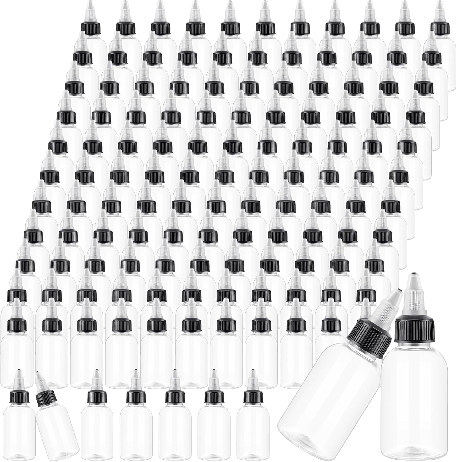 Irenare 200 Pcs 1oz Plastic Squeeze Bottles with Twist Cap Lids 30ml Clear Dispensing Bottles Empty for Sauces, Oil, Paint, Tattoo Ink, Crafts (Clear)