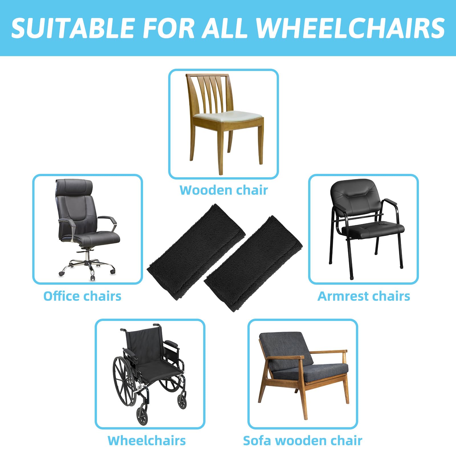 Wheelchair Armrest Pads - 2 Pairs With Wide Velcro Straps For Office & Arm Chairs